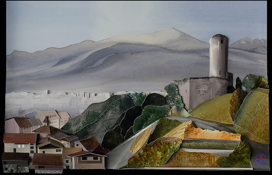 Martigny - La Bâtiaz Castle - A Sculptural Watercolour by Prue Bishop