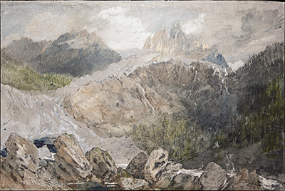 Watercolour sketch by J M W Turner of The Source of The Arveyron and Glacier des Bois 1802